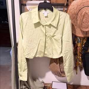 House of Harlow 1960 Lime Button Down Cropped Shirt
